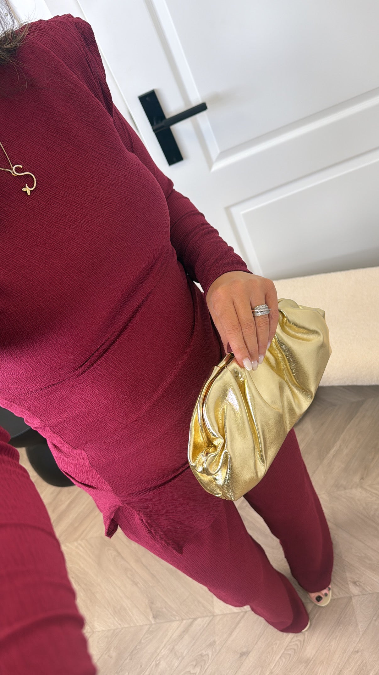 NADIA burgundy crepe co-ord with shoulder pads