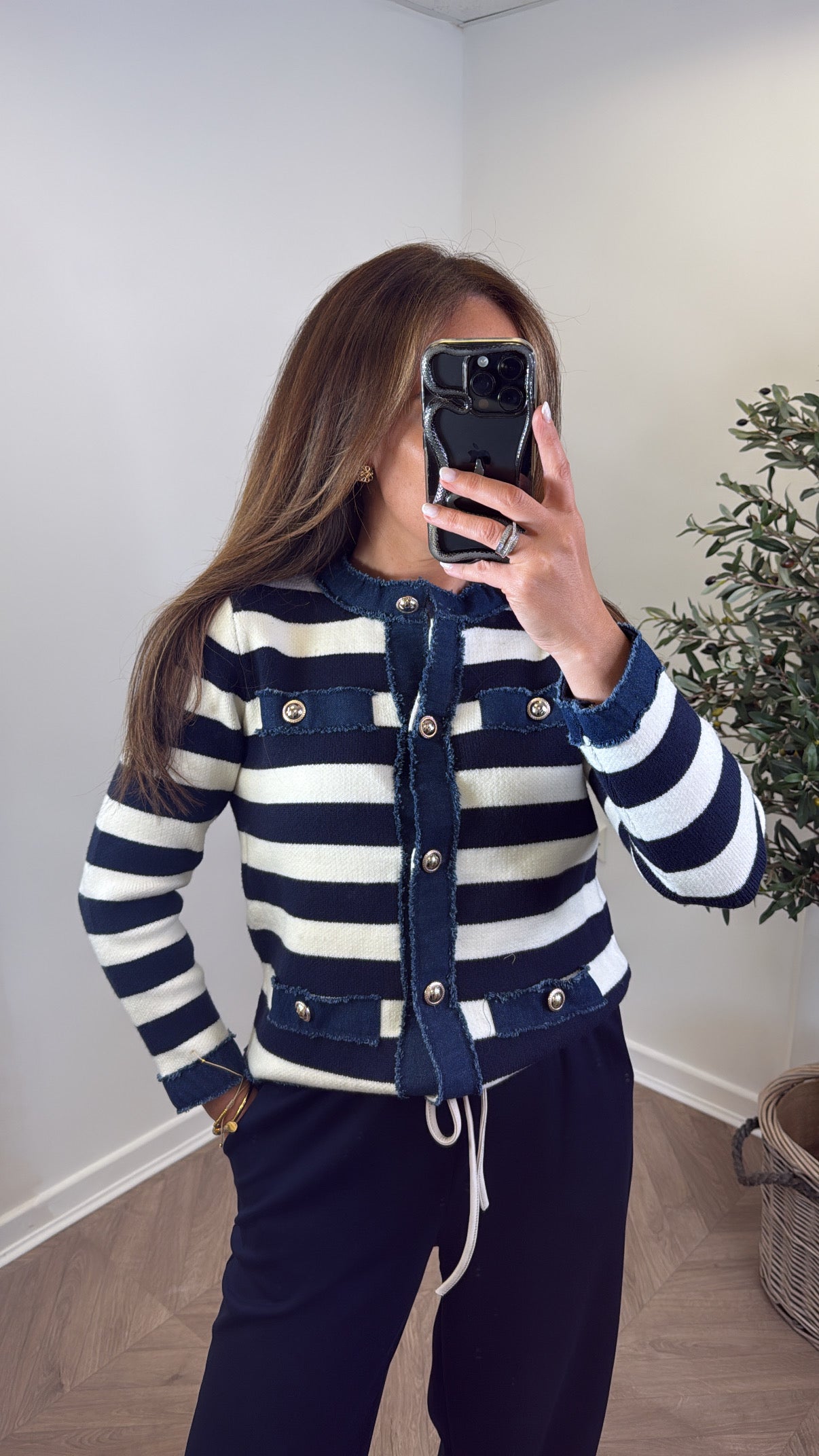 ELSIE navy and white stripe knitted cardigan