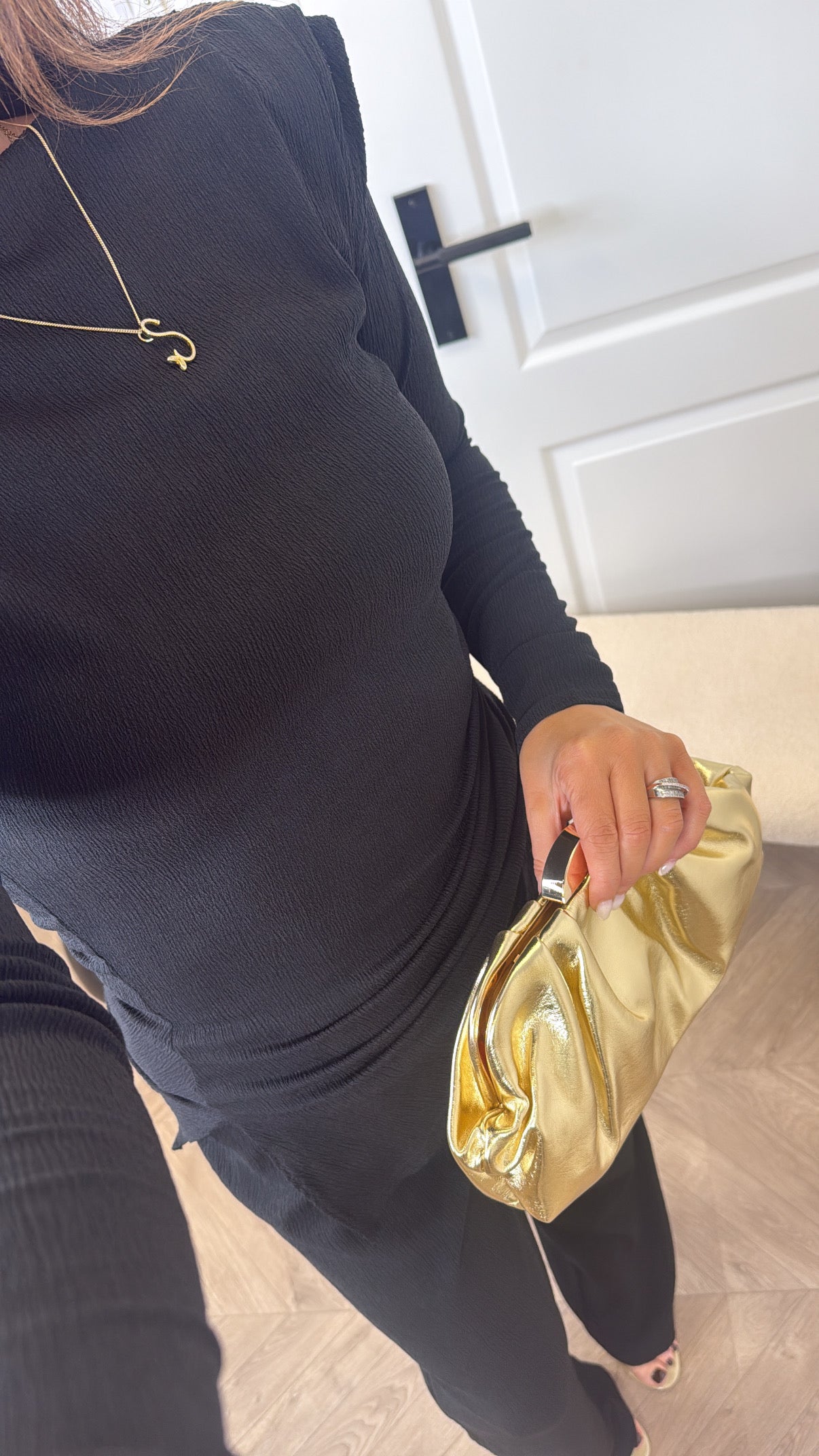 NADIA black crepe co-ord with shoulder pads