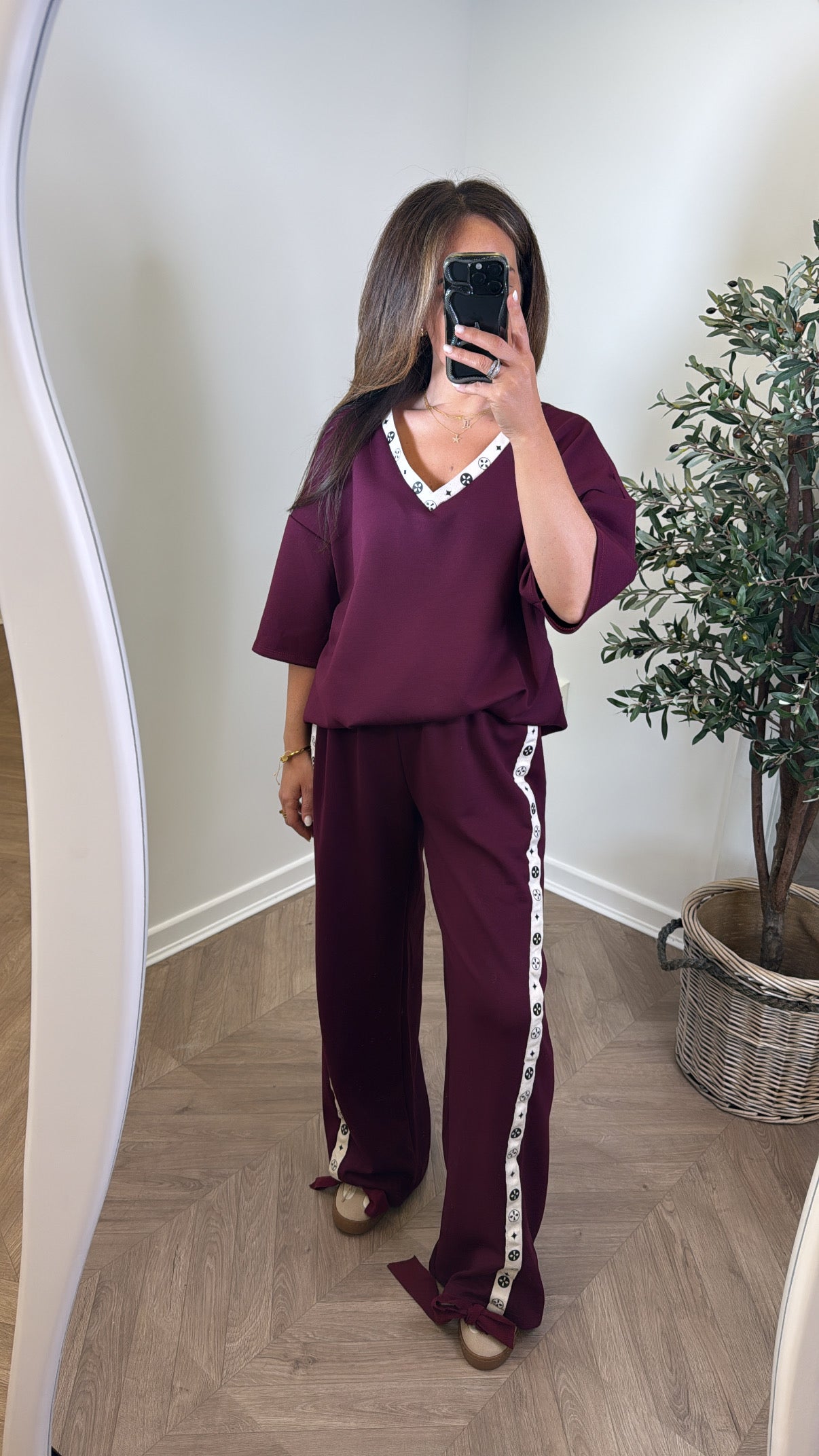 NEVAEH burgundy v-neck lounge suit