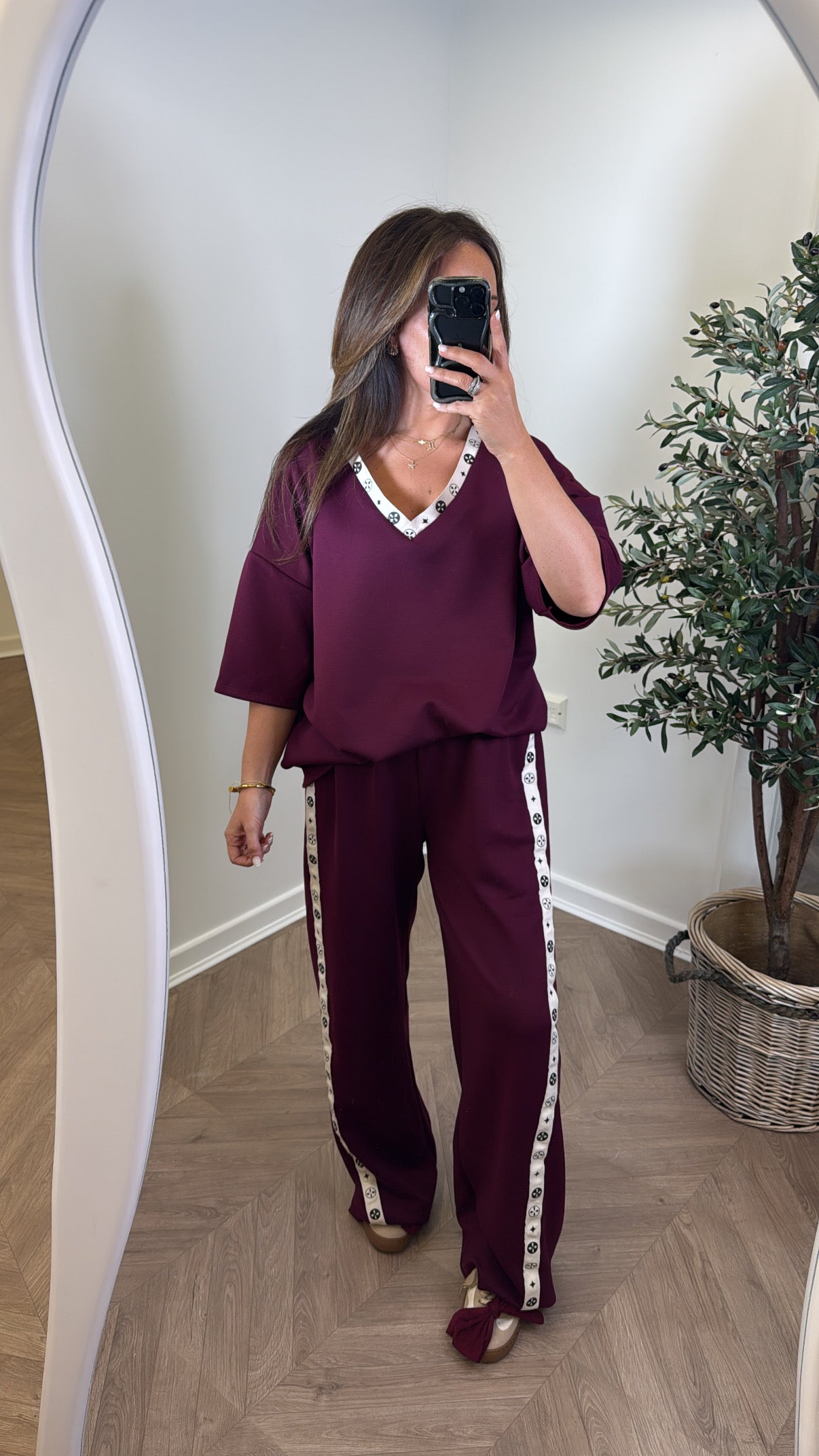 NEVAEH burgundy v-neck lounge suit
