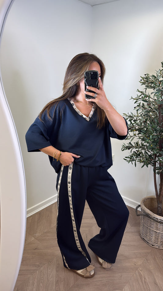 NEVAEH navy v-neck lounge suit