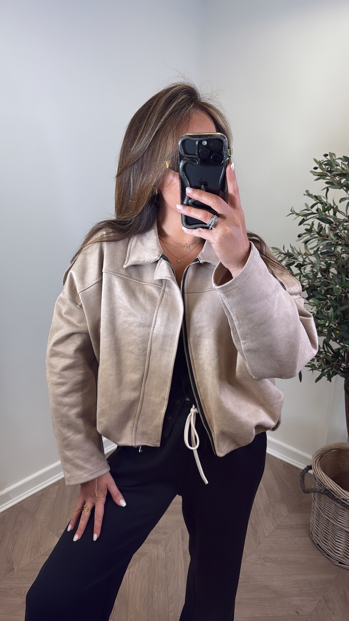 WINNIE beige faux suede jacket