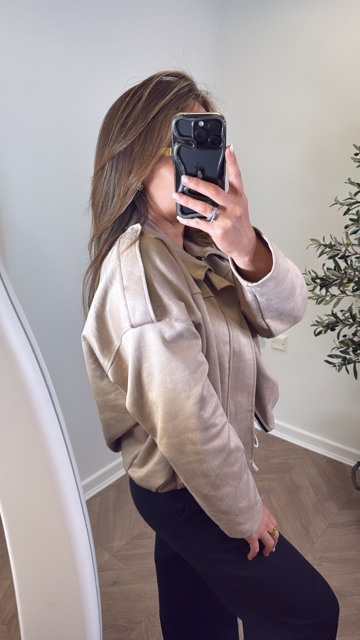 WINNIE beige faux suede jacket