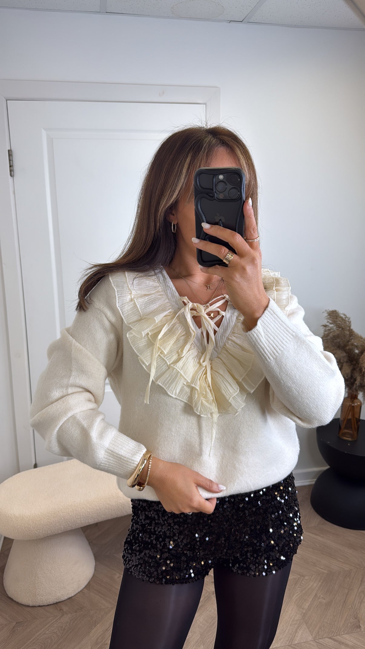 MOLLIE cream frill neck jumper