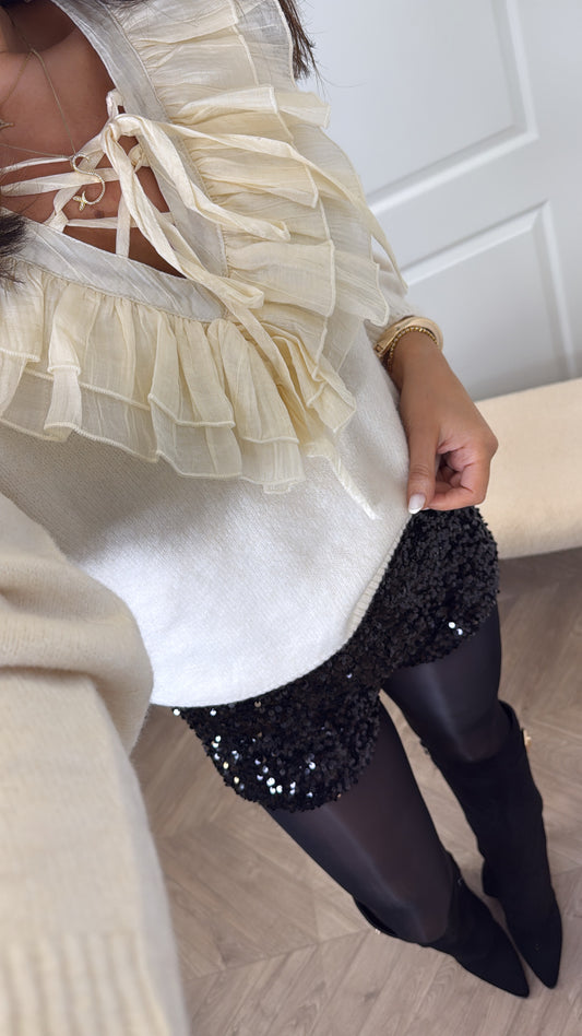 MOLLIE cream frill neck jumper