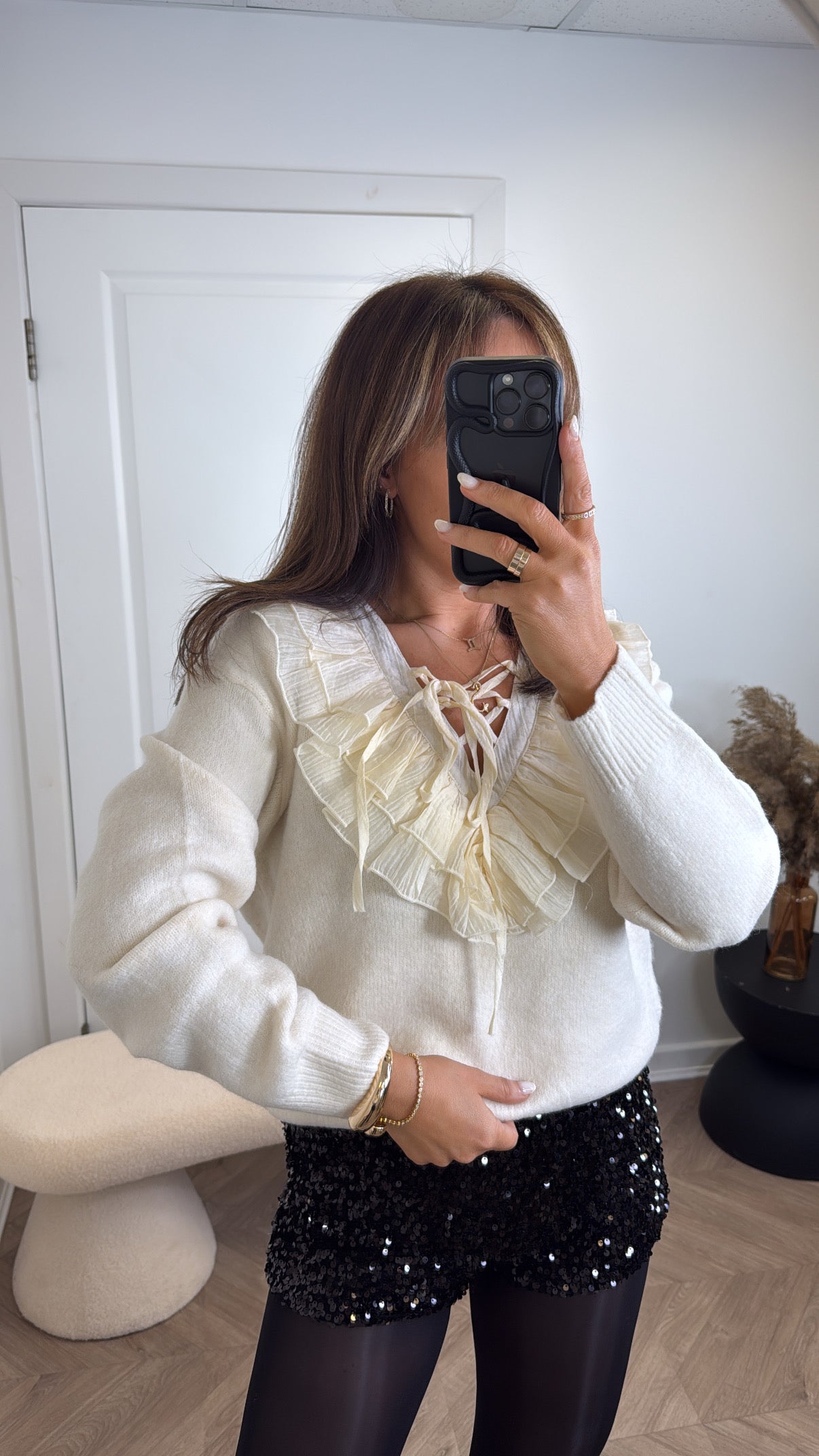 MOLLIE cream frill neck jumper