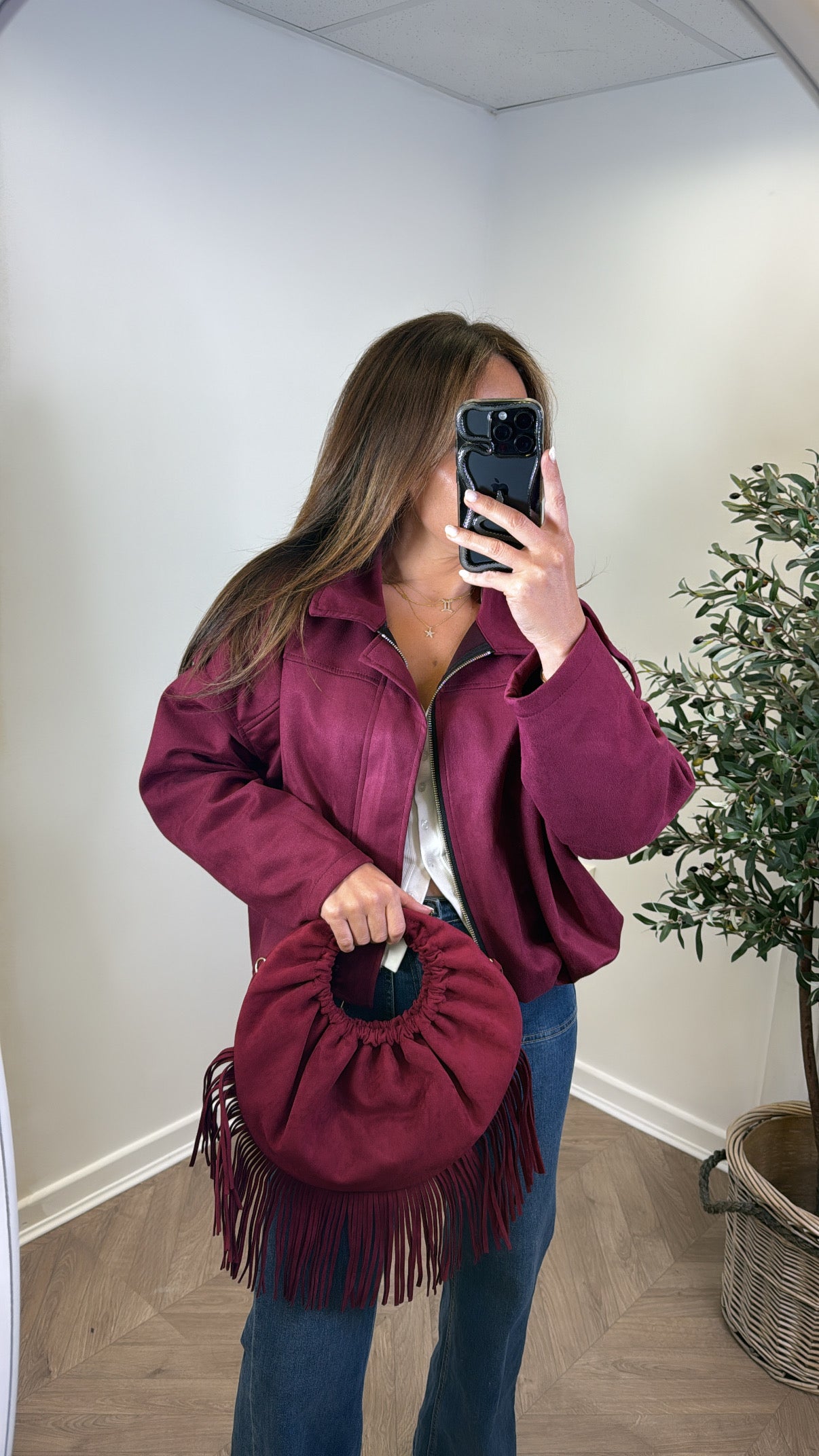 WINNIE burgundy faux suede jacket