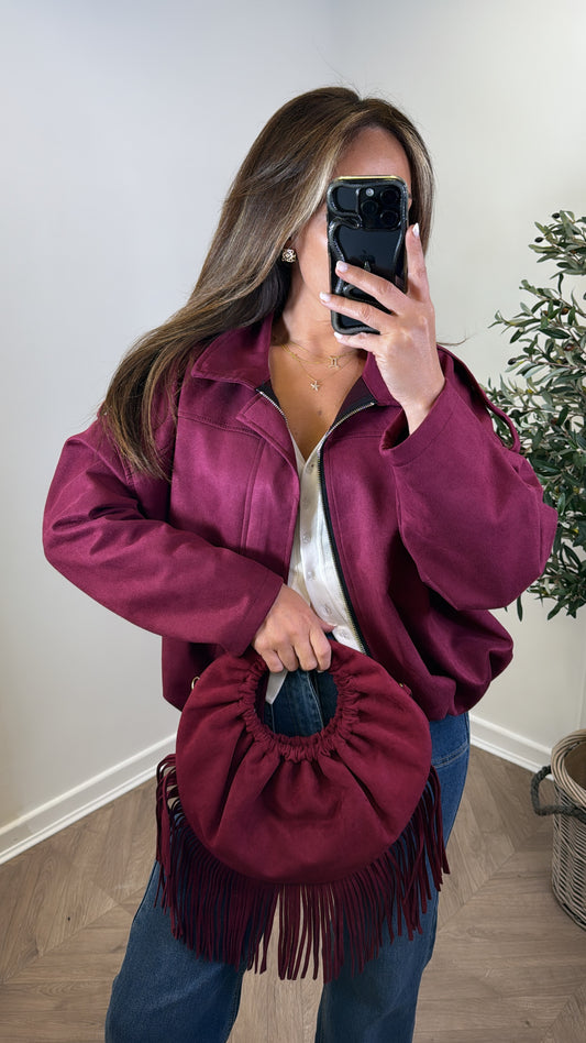 WINNIE burgundy faux suede jacket