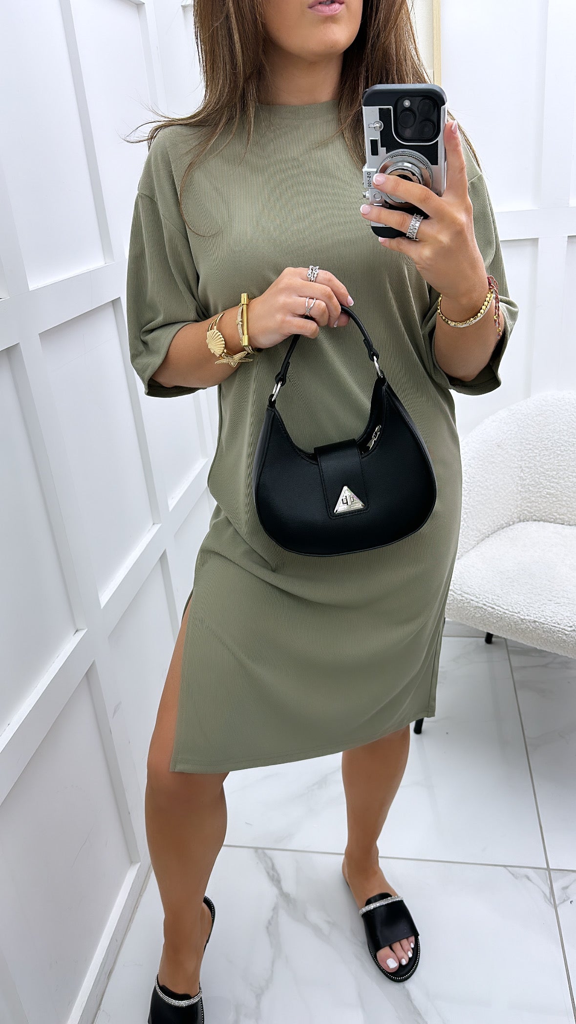 KIERA khaki t-shirt midi dress