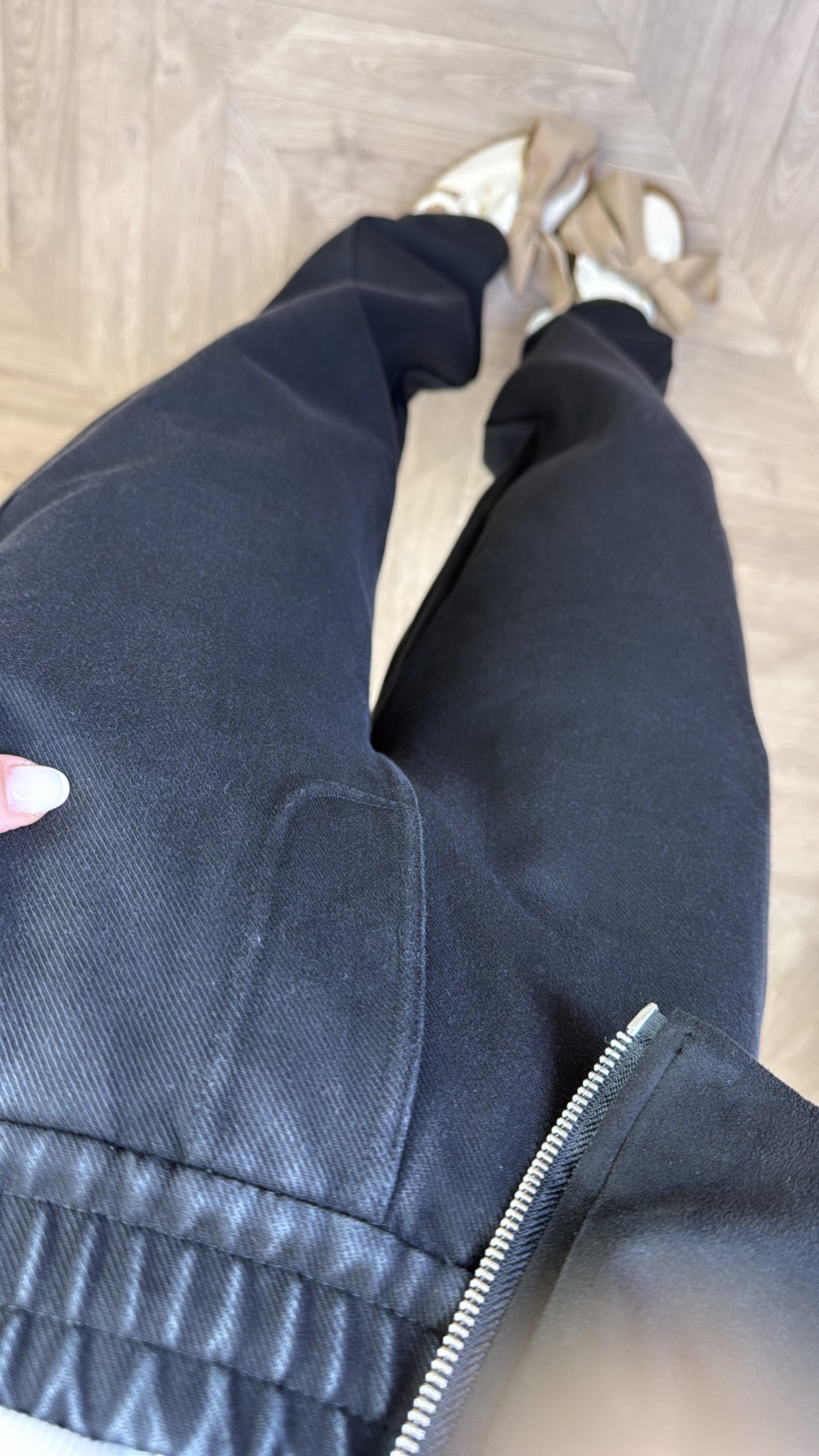 KELSY black wide leg denim look joggers