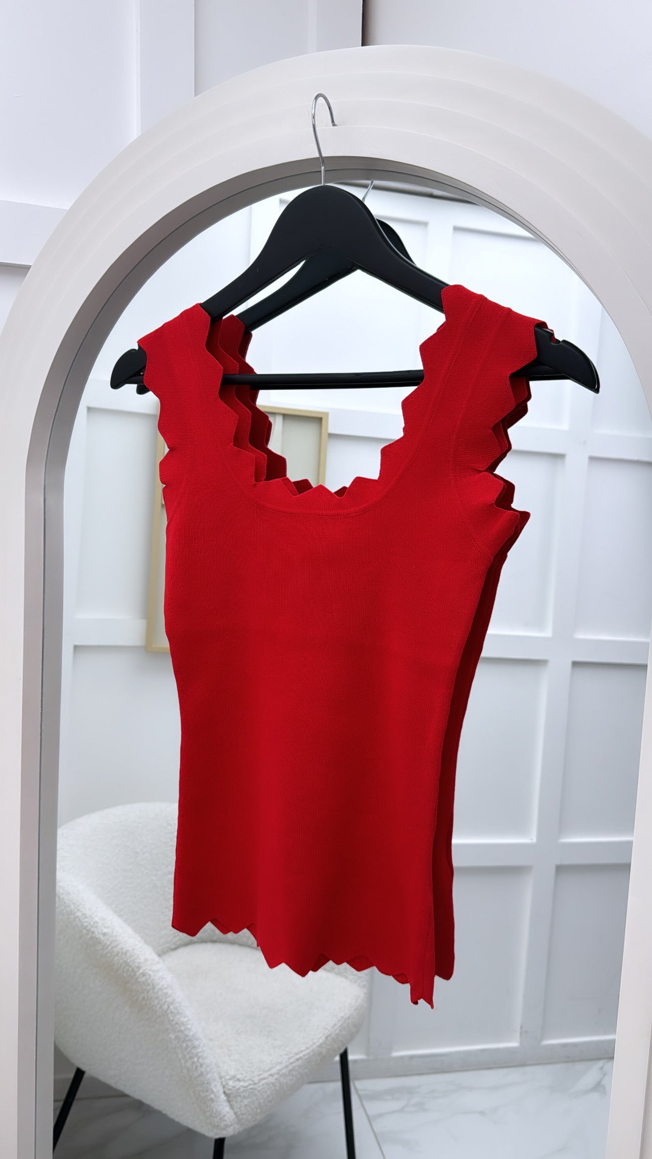 MYLA red scalloped knitted top