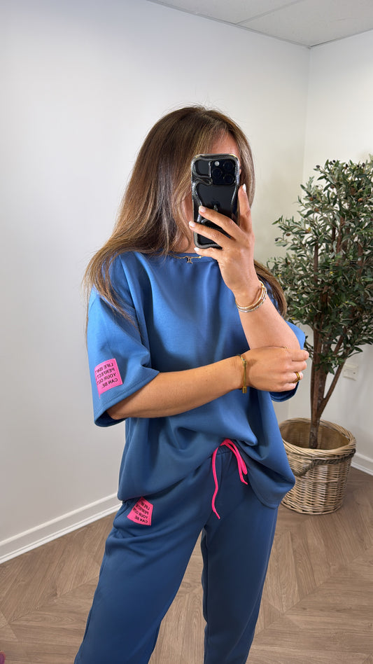 LESSIE blue life logo lounge set with cuffed joggers