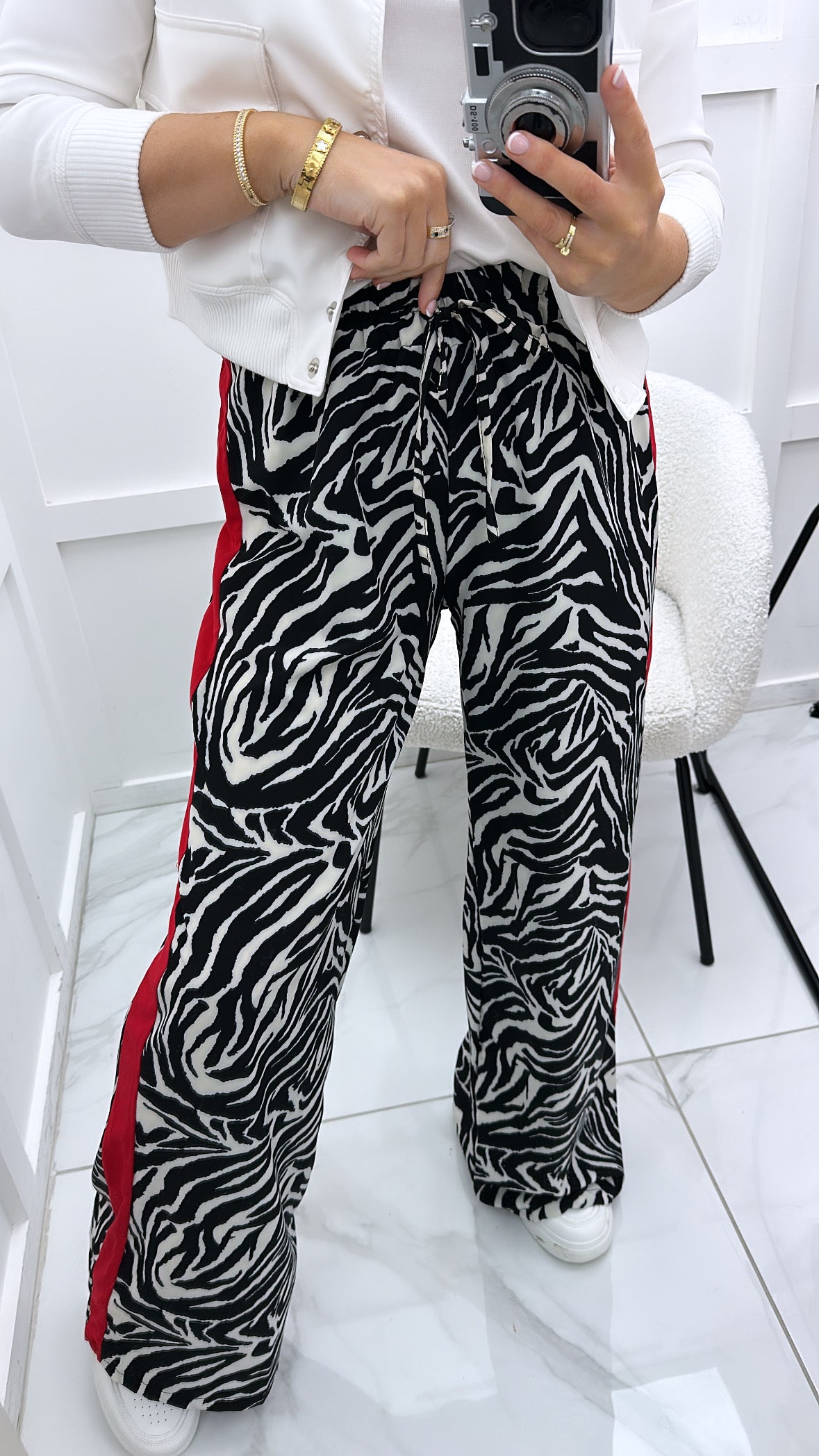 LARA zebra print wide leg trousers with contrast red stripe