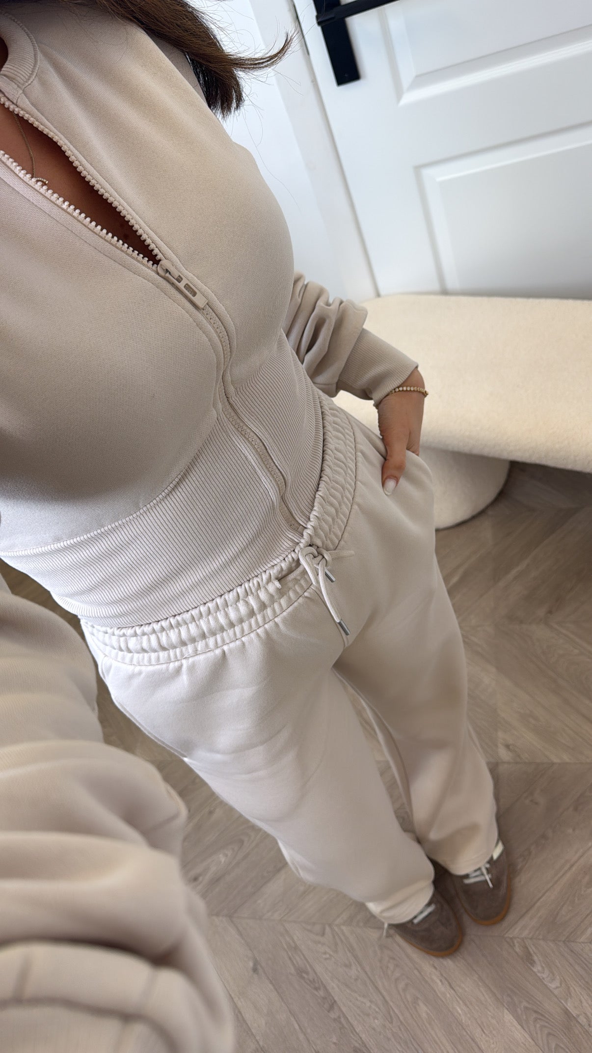 ALLY beige fitted zip top lounge set