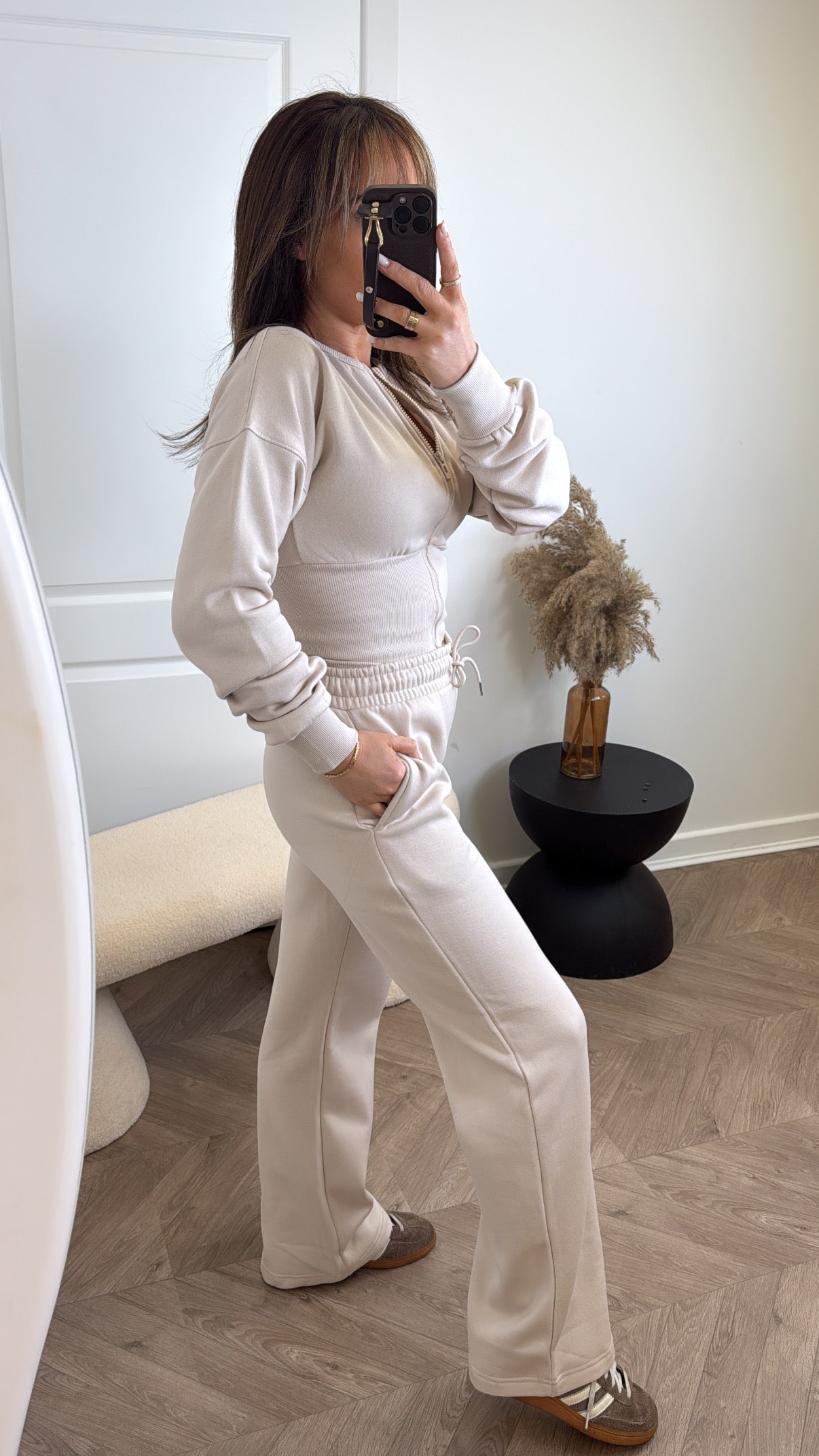 ALLY beige fitted zip top lounge set