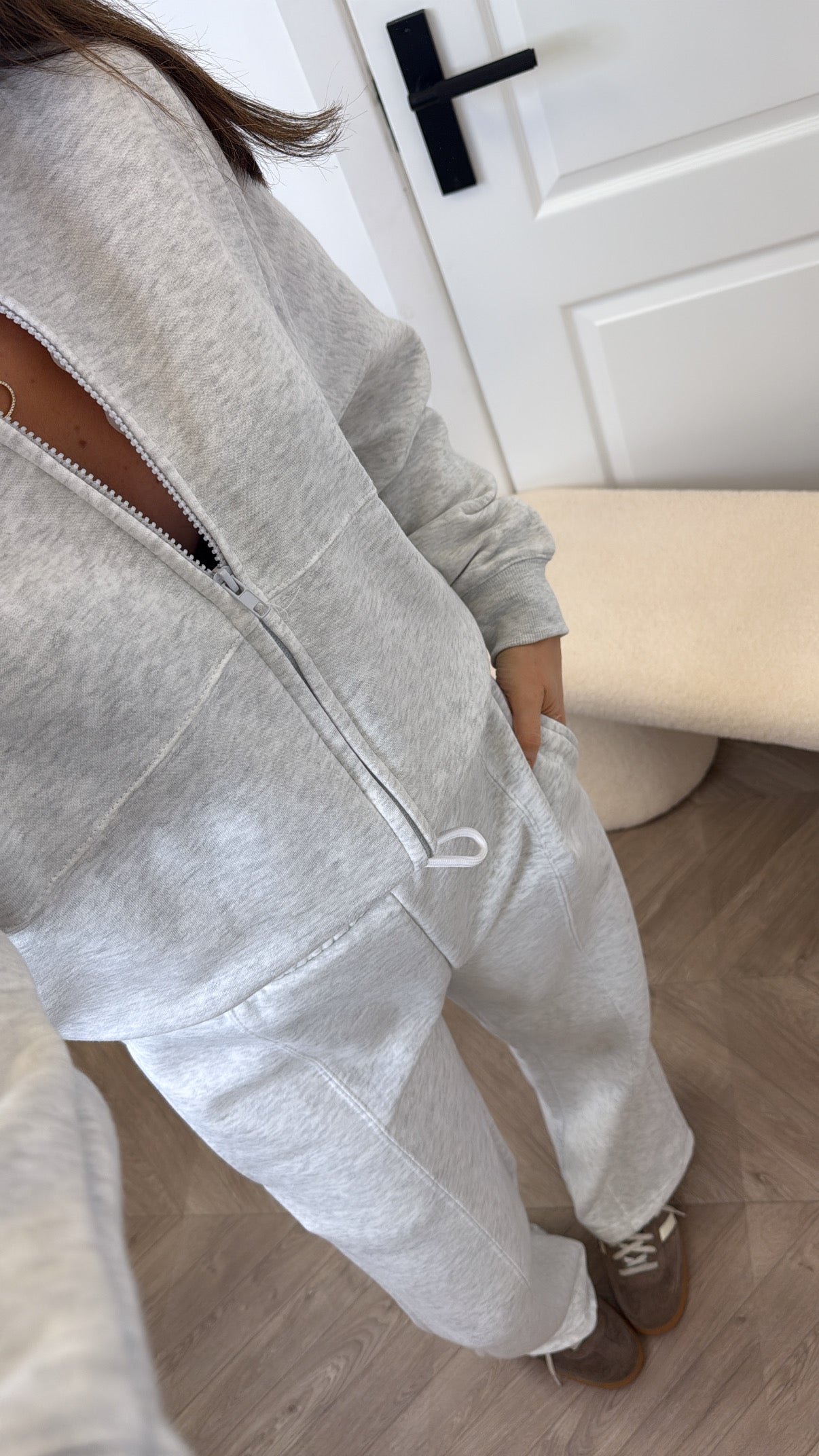 ELLEN light grey marl bomber and trouser lounge set