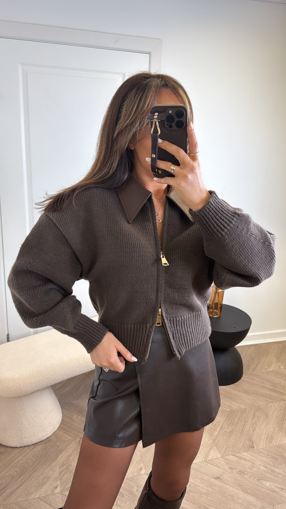 EBONIE brown knit zip up cardigan