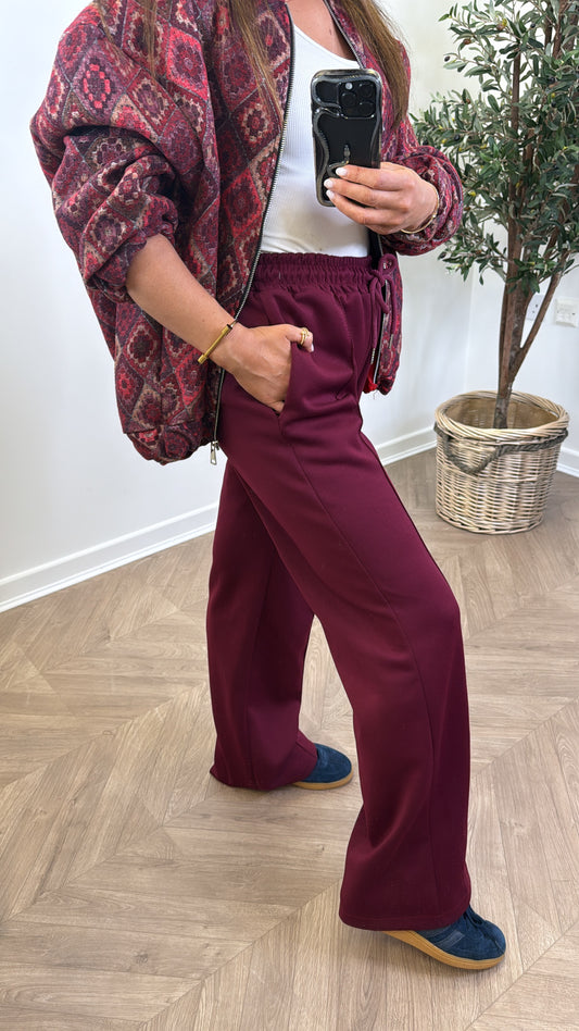 MARLEY burgundy soft seam detail joggers