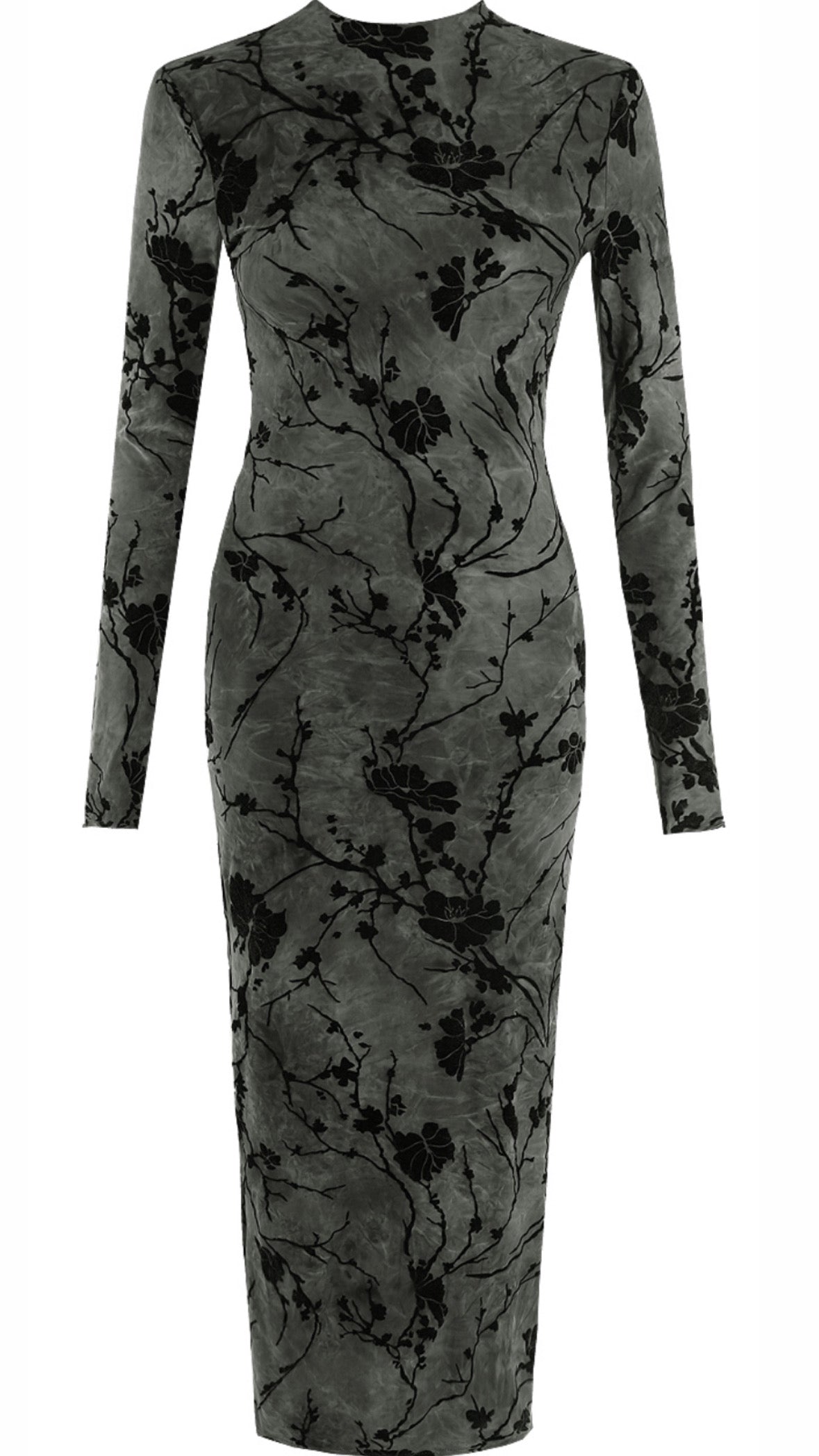 AMERIA black velvet flocked midi dress