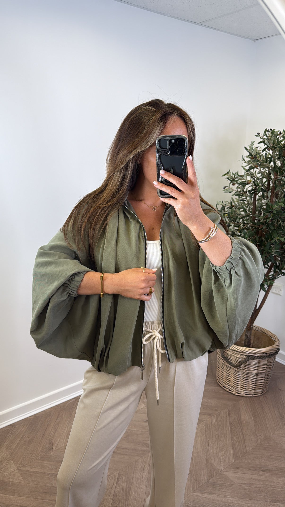 WILLA khaki batwing zip up jacket