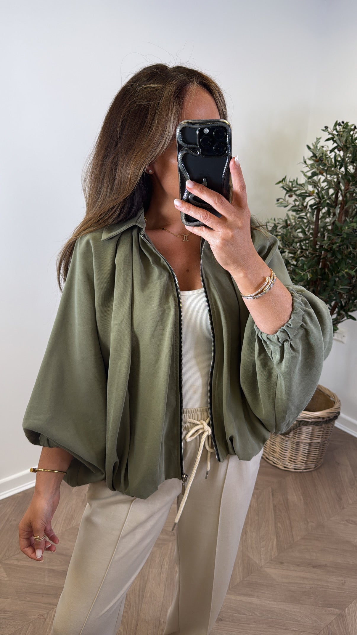 WILLA khaki batwing zip up jacket