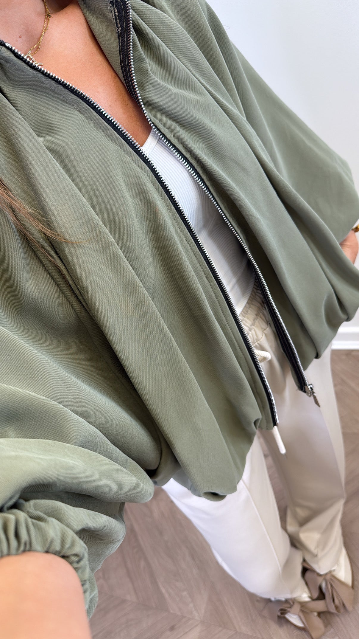 WILLA khaki batwing zip up jacket