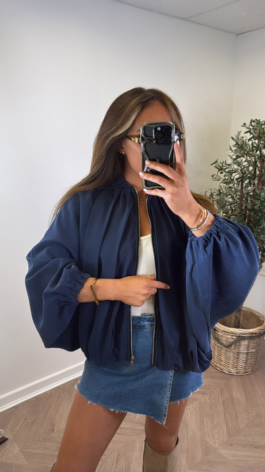 WILLA navy batwing zip up jacket
