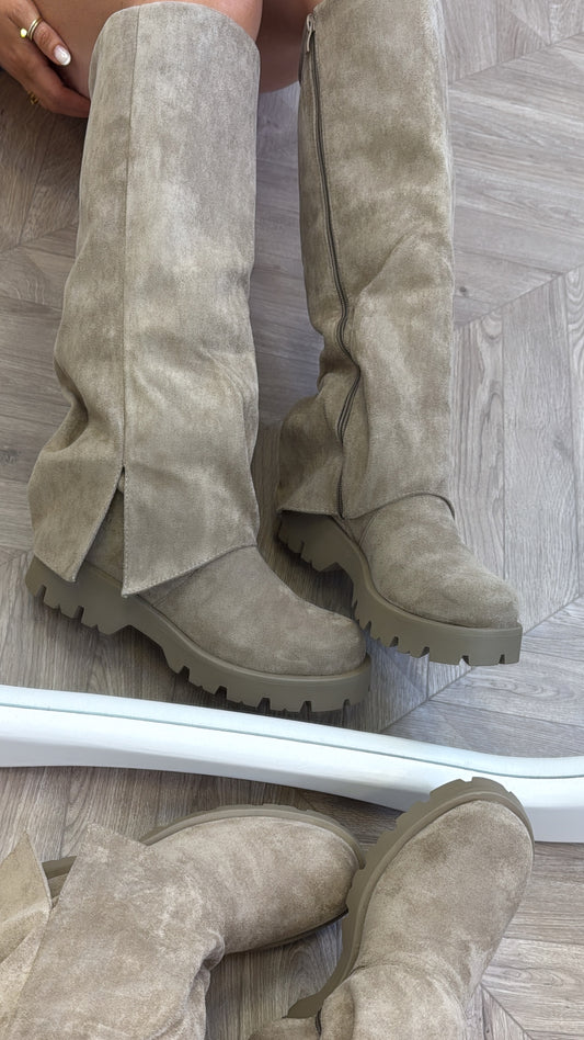 ALBA beige faux suede fold down boots