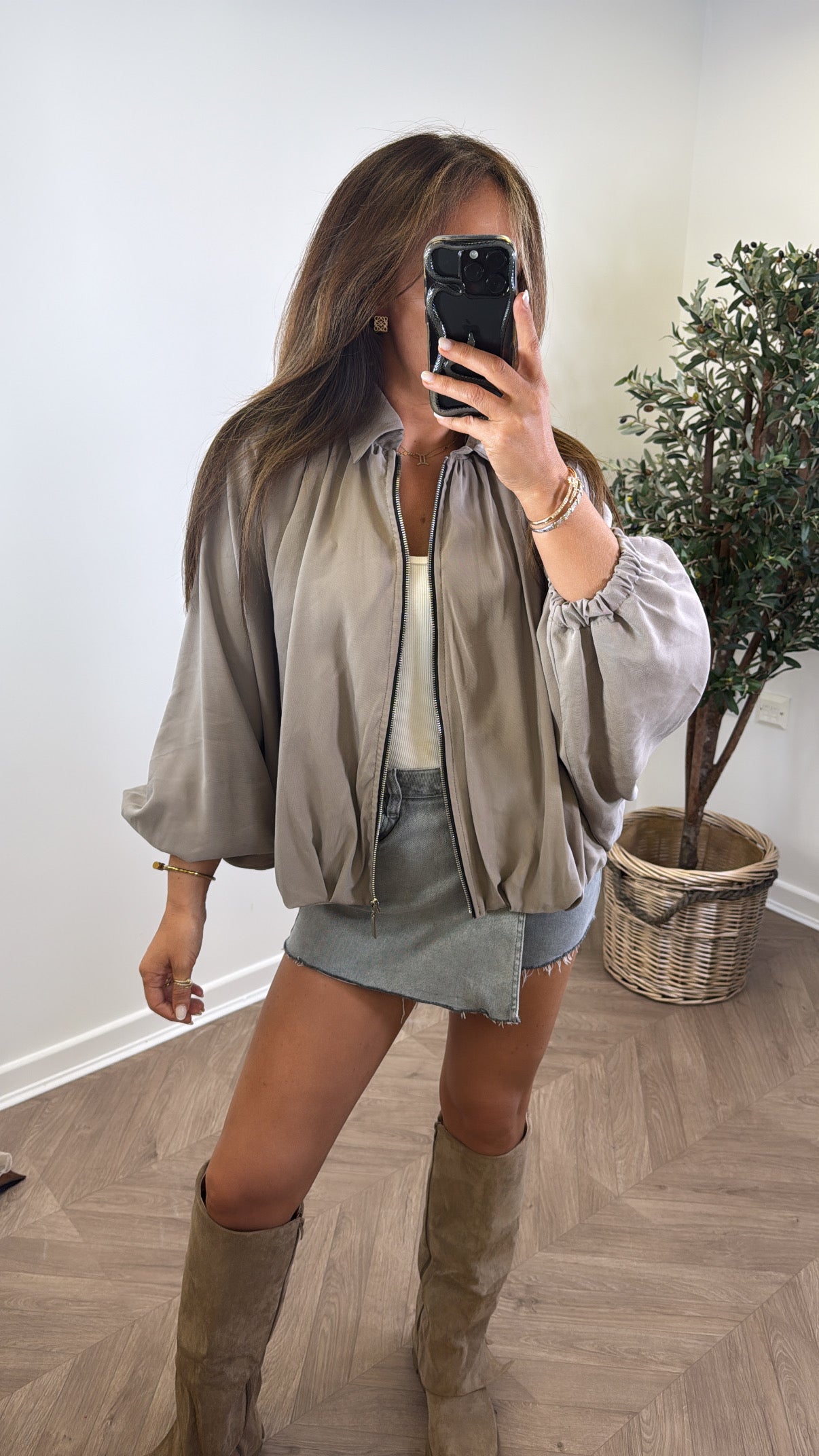 WILLA mocha batwing zip up jacket