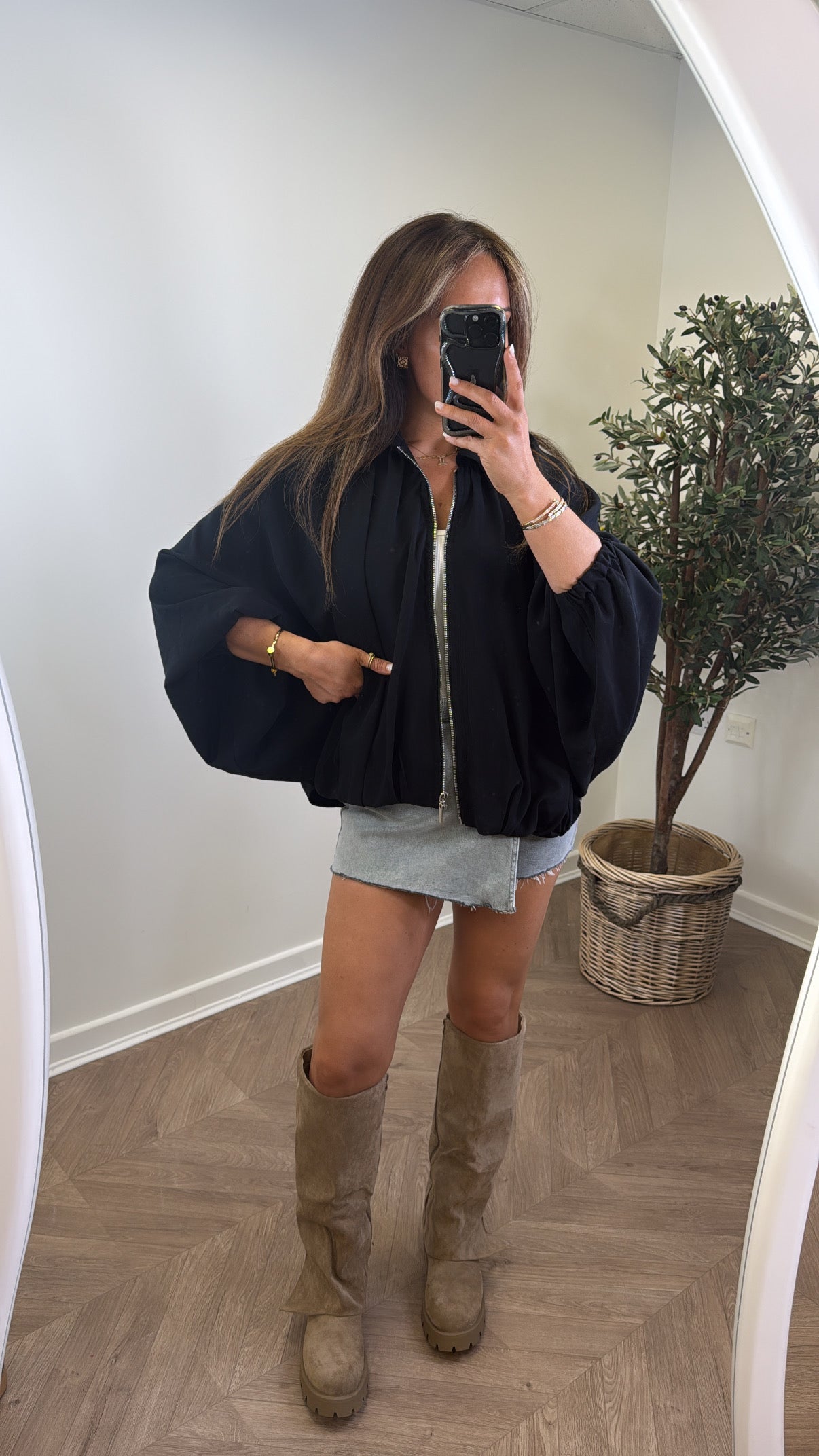 WILLA black batwing zip up jacket