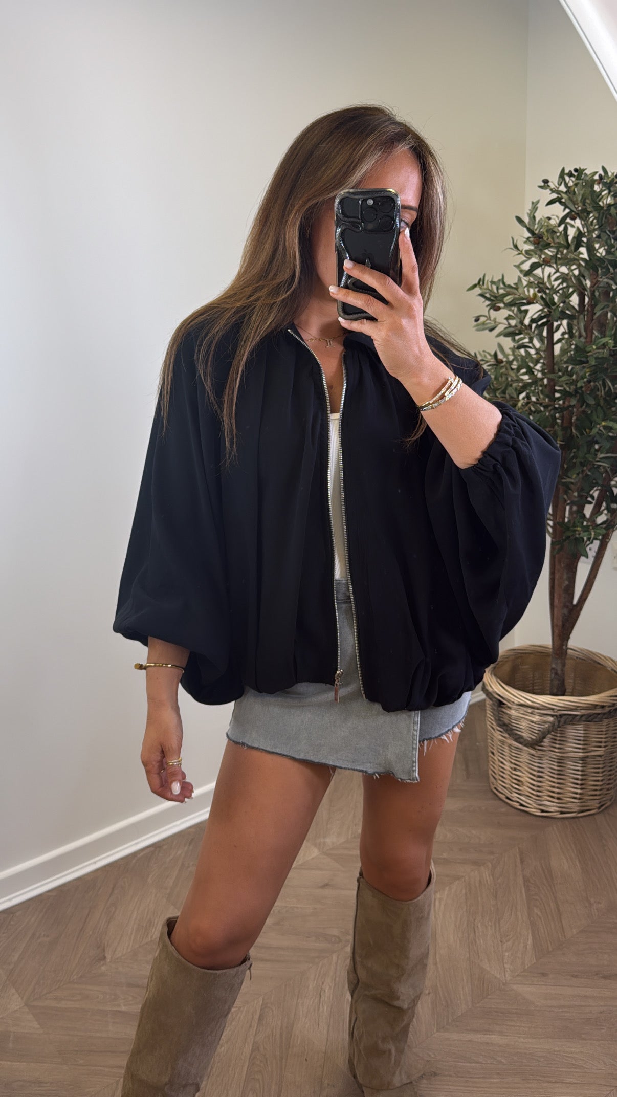 WILLA black batwing zip up jacket