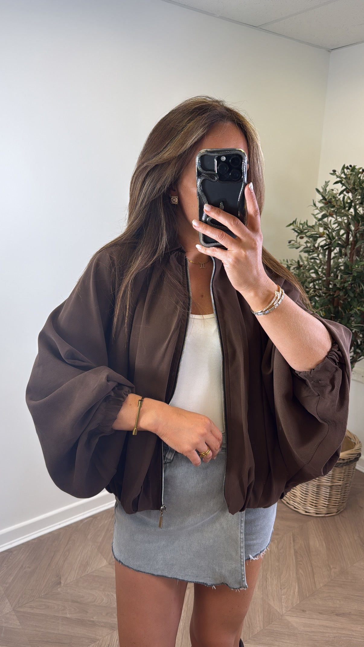WILLA brown batwing zip up jacket