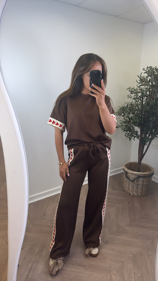 HEATHER brown contrast trim lounge set