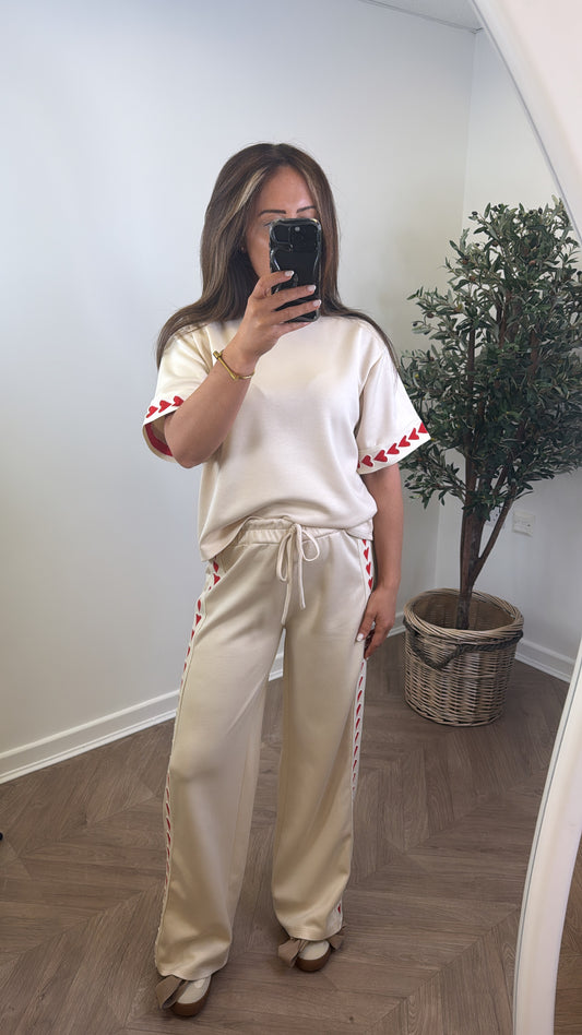 HEATHER cream contrast trim lounge set