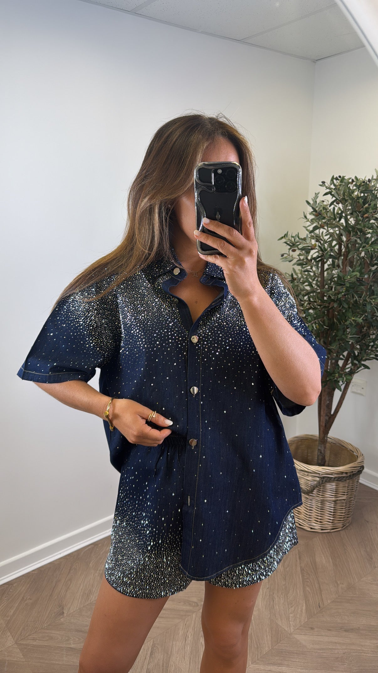 EMMY indigo blue denim crystal co-ord