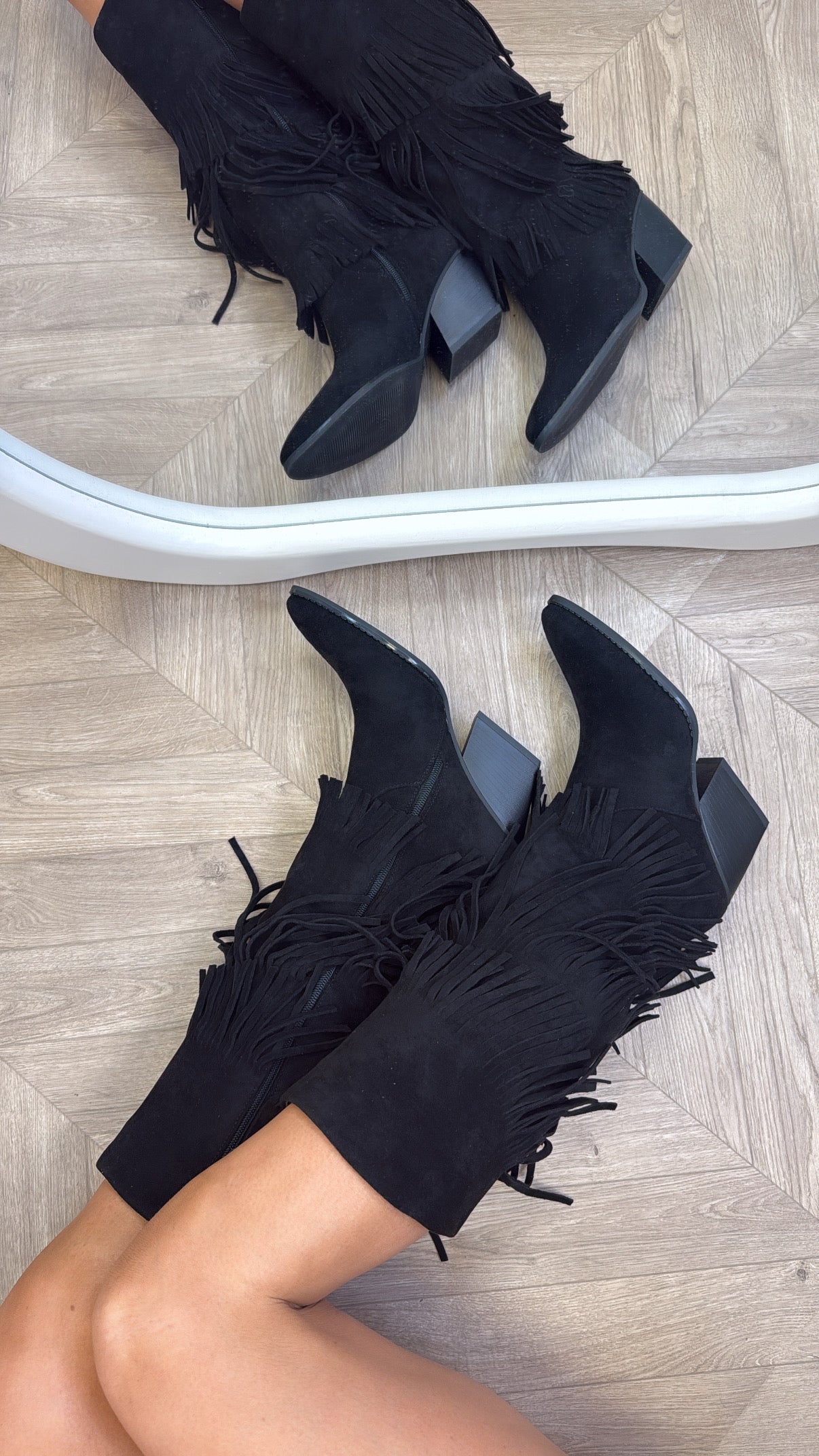 CODY black mid calf tassel boots