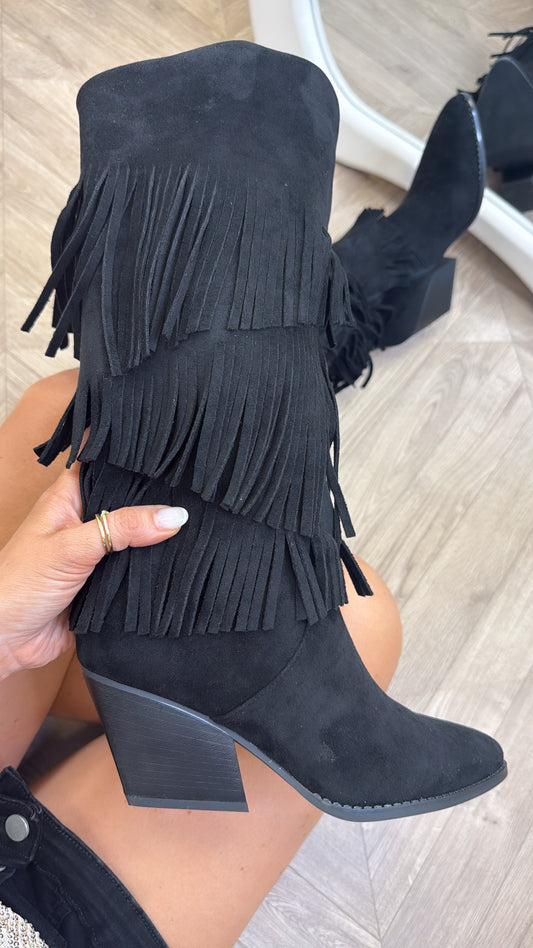CODY black mid calf tassel boots