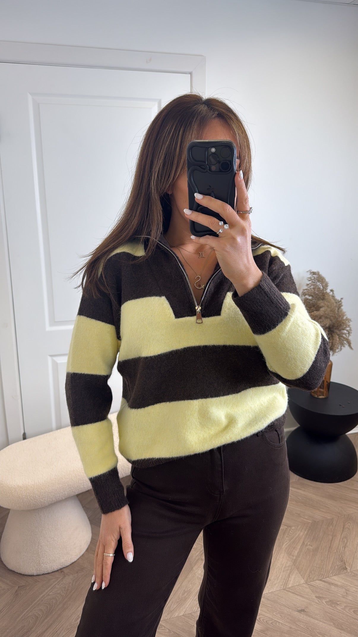 CLARA brown and yellow half zip jumper