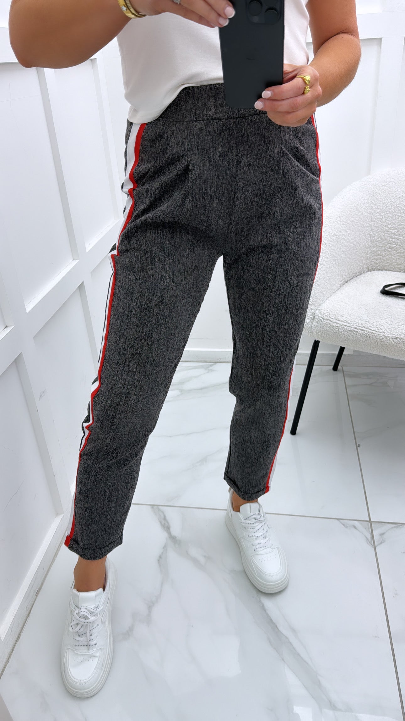 HEIDI grey tailored trousers with contrast stripe