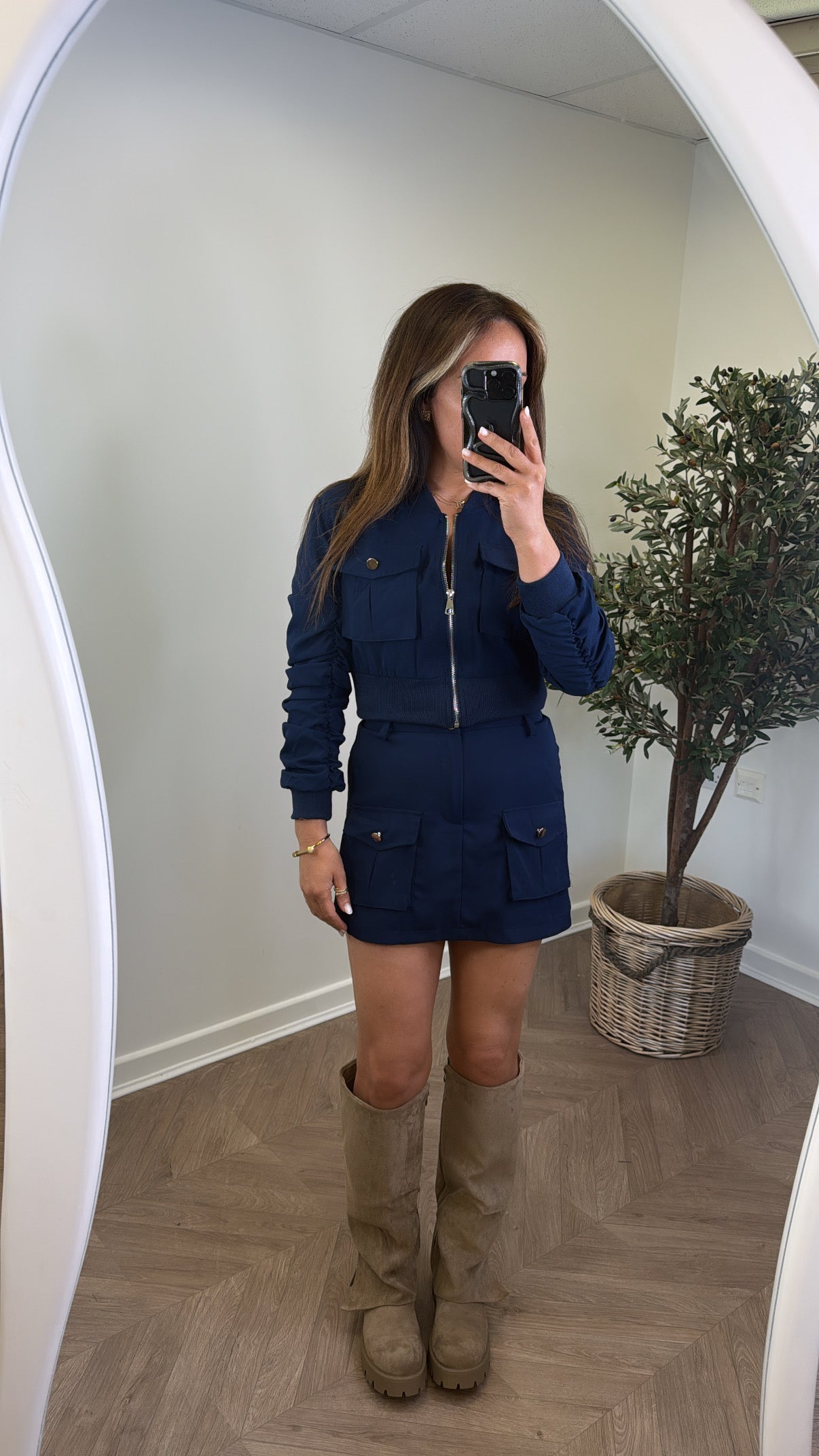 SANDIE navy bomber jacket and skort co-ord