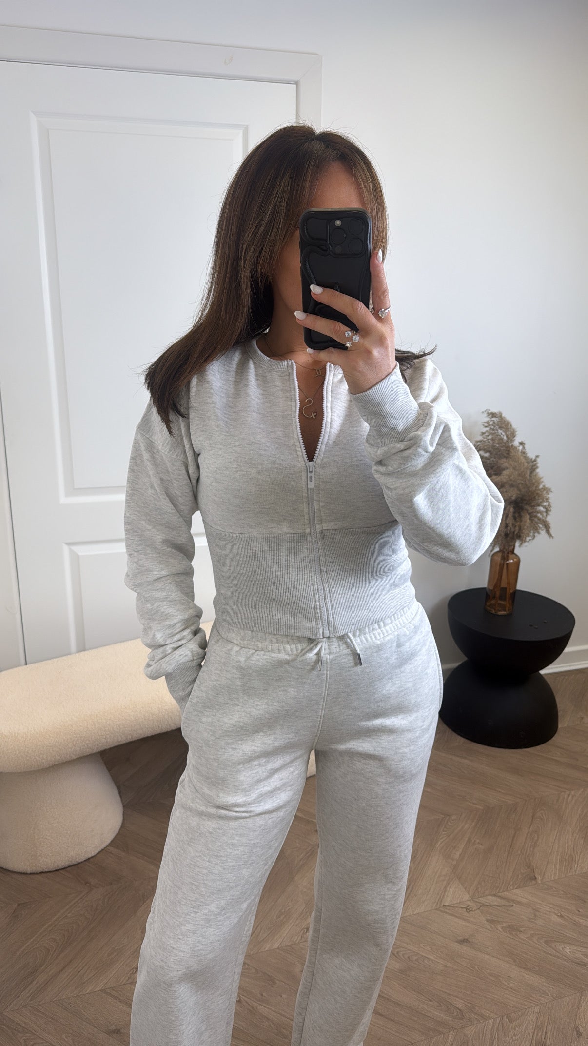 ALLY grey marl fitted zip top lounge set
