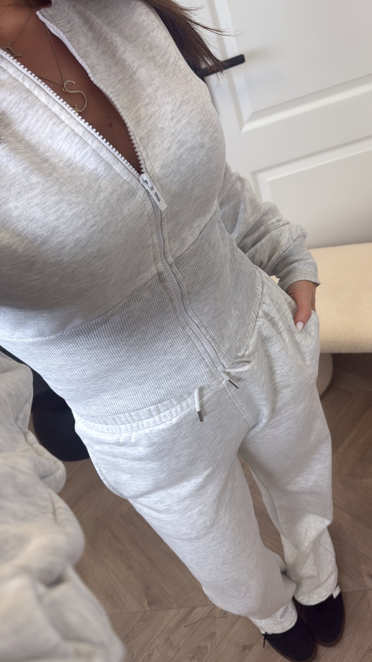 ALLY grey marl fitted zip top lounge set