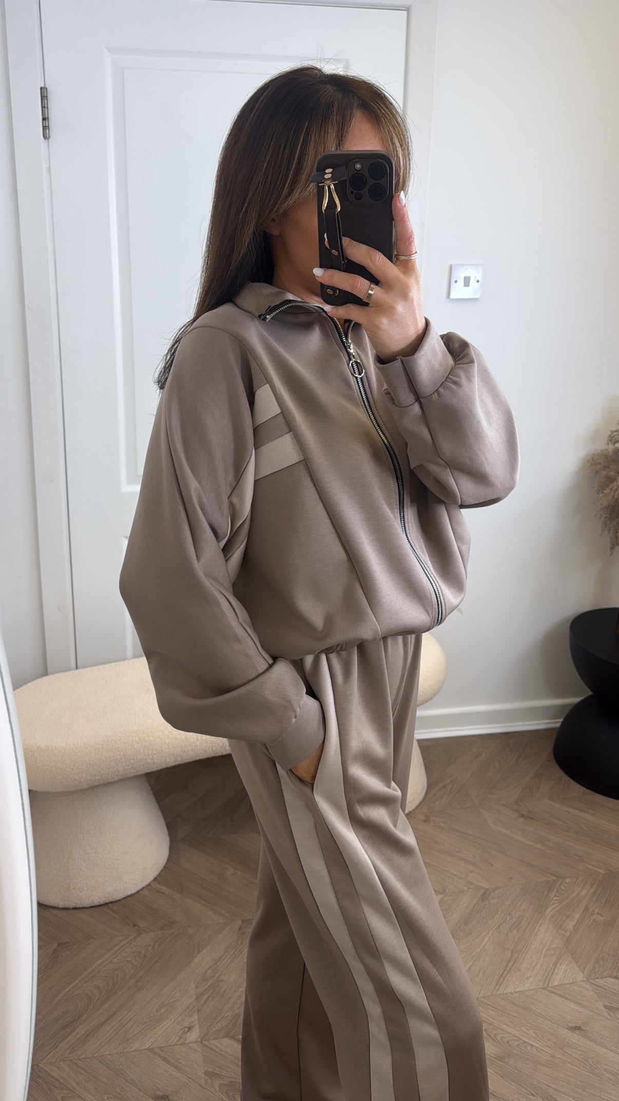 REMI taupe contrast jacket and joggers tracksuit
