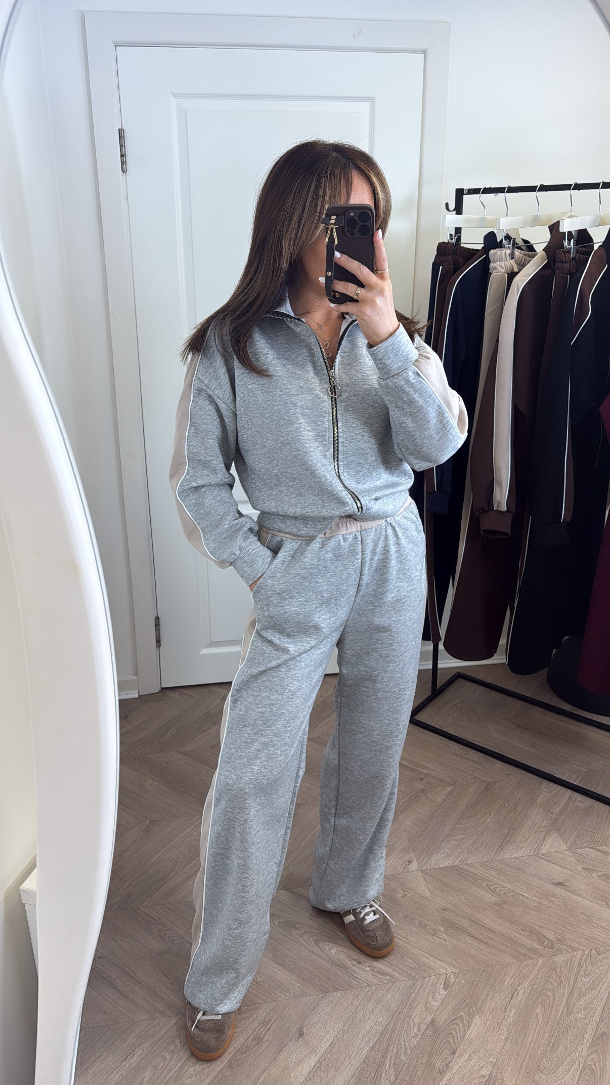 ISABELLA grey contrast zip up lounge set