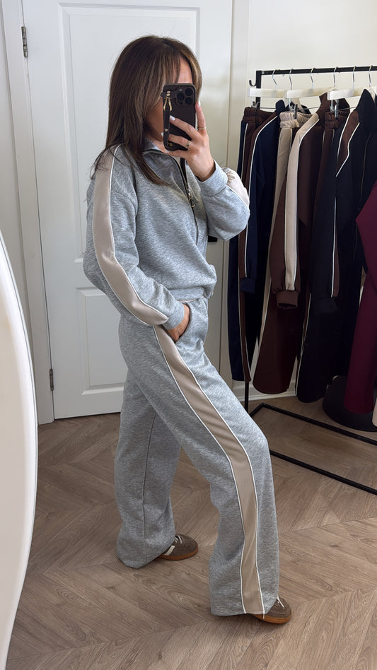 ISABELLA grey contrast zip up lounge set