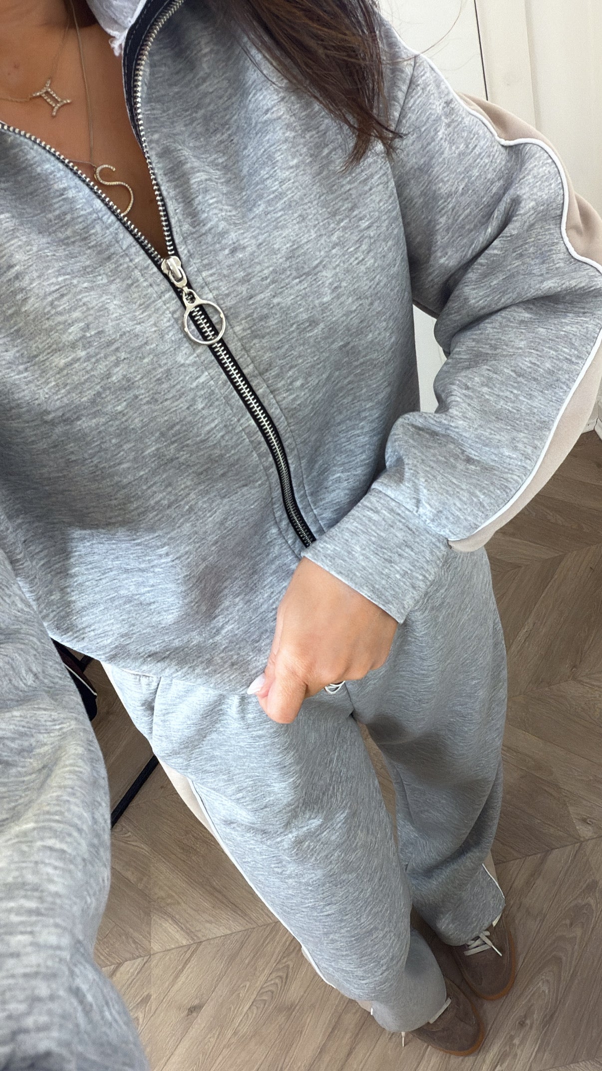 ISABELLA grey contrast zip up lounge set