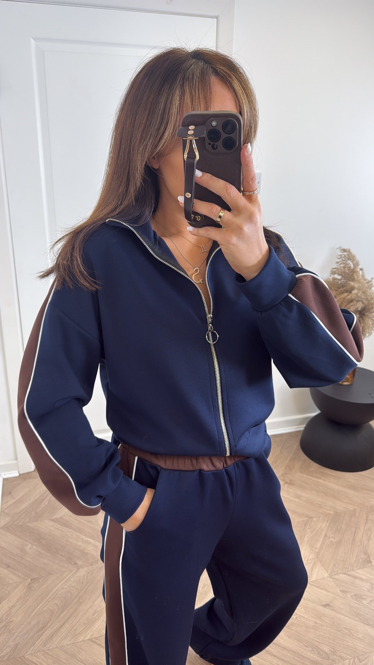 ISABELLA navy contrast zip up lounge set
