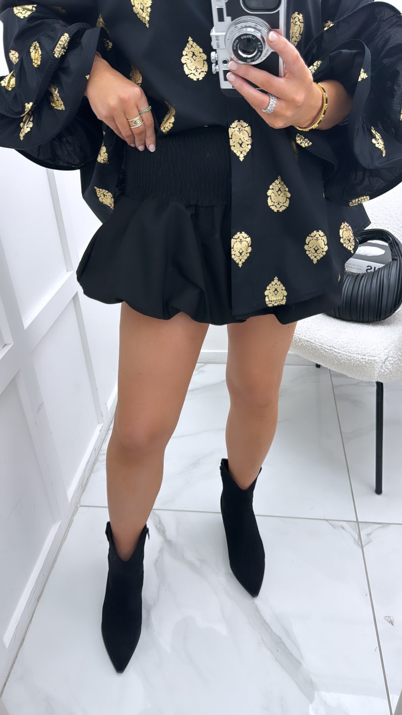 ALIYAH black puffball mini skirt