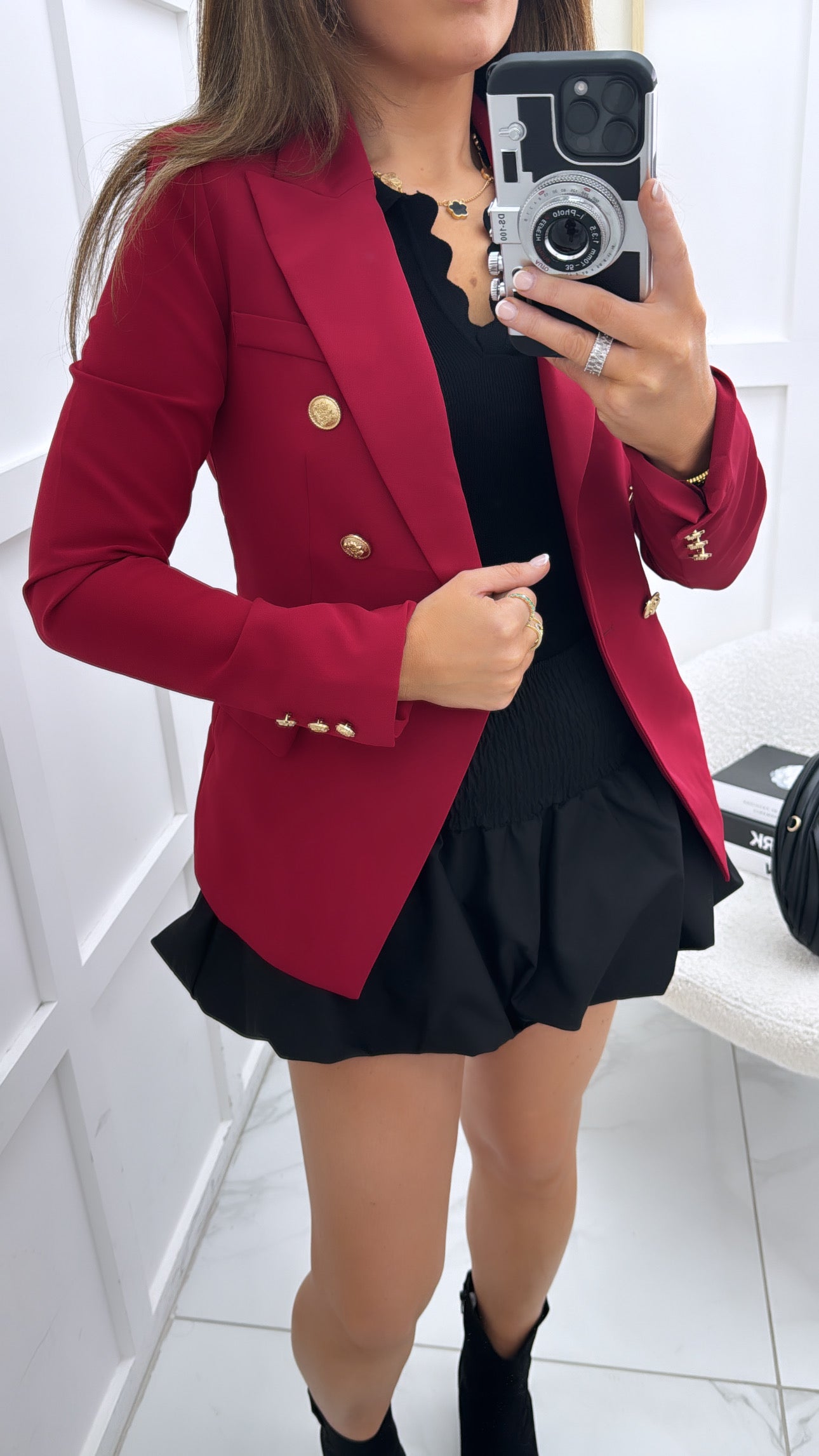 DIONNE wine button blazer